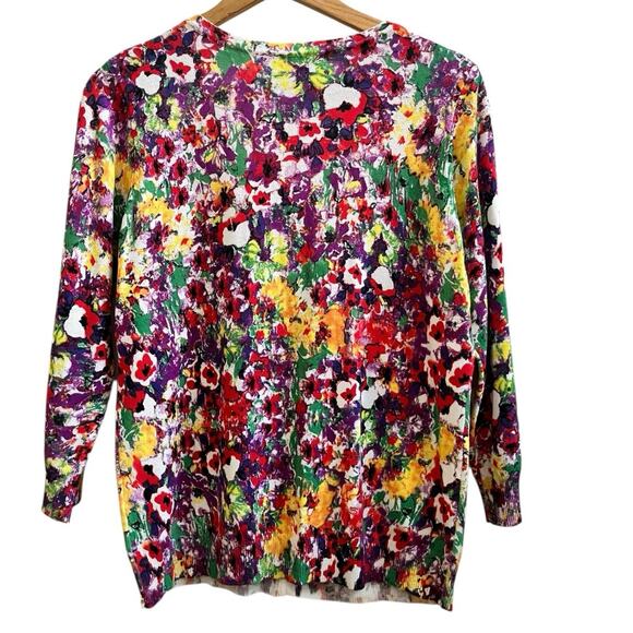 Joseph A Rayon Blend Multicolor Floral Bracelet Sleeve Cardigan Size Large - Picture 3 of 11